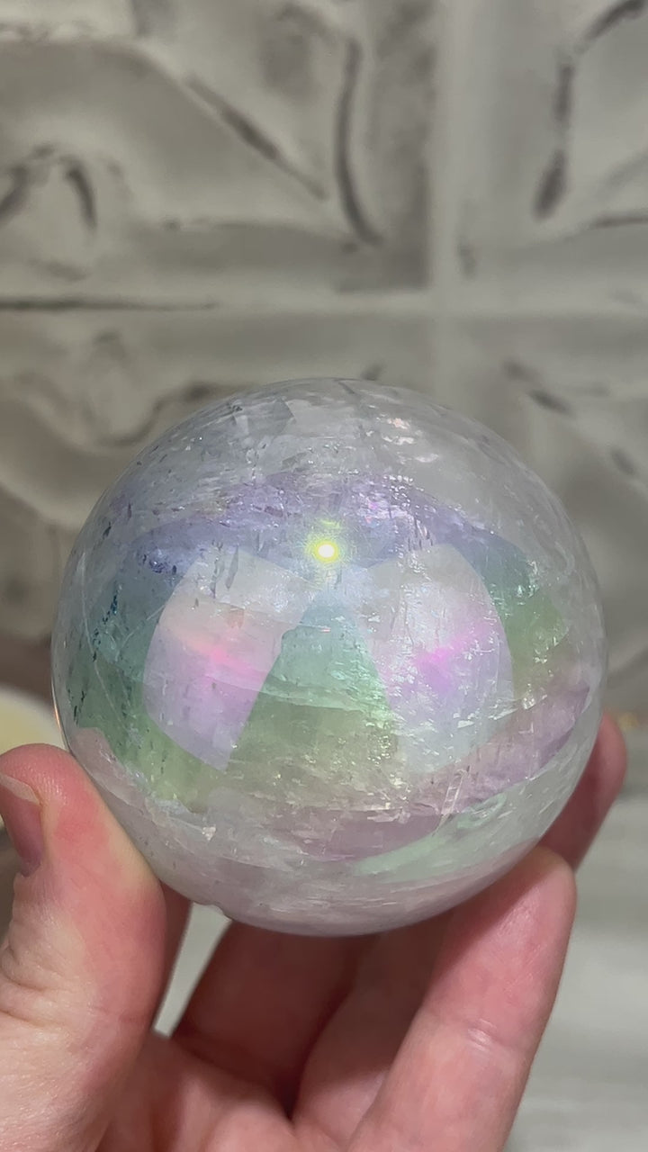 67mm Angel Aura Coated Calcite Sphere