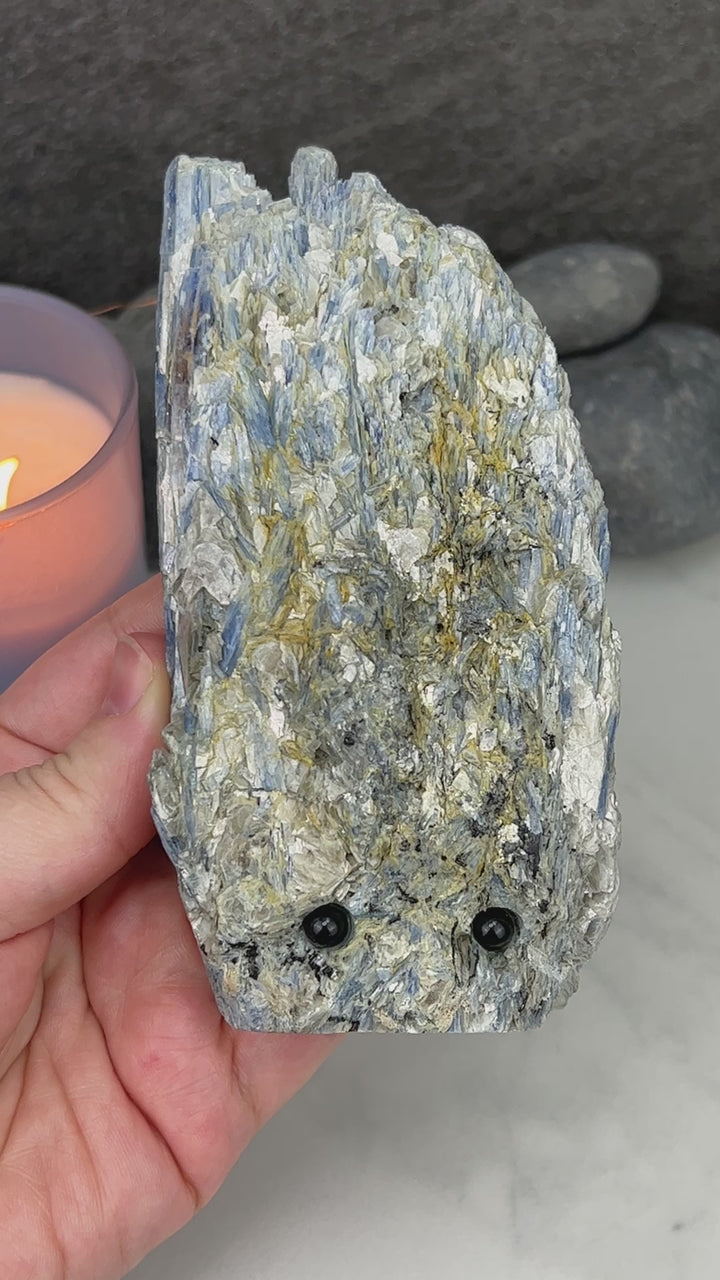 Tall Blue Kyanite Hedgehog Carving Specimen