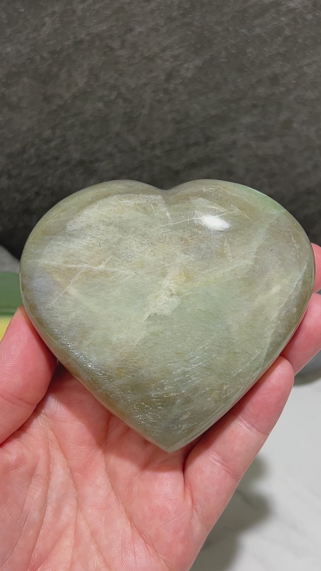Silver Flash Green Moonstone Heart Carving