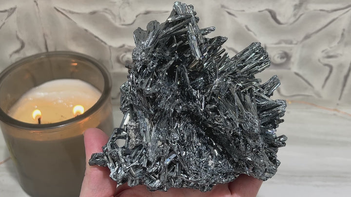 Hunan Province Stibnite Specimen with Display Stand