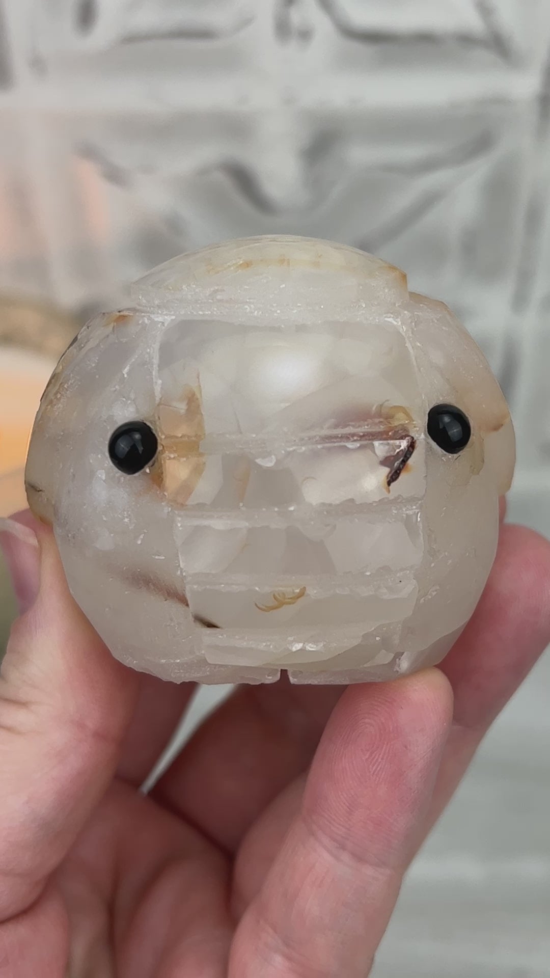 White Agate with Inclusions Elephant Carving Specimen