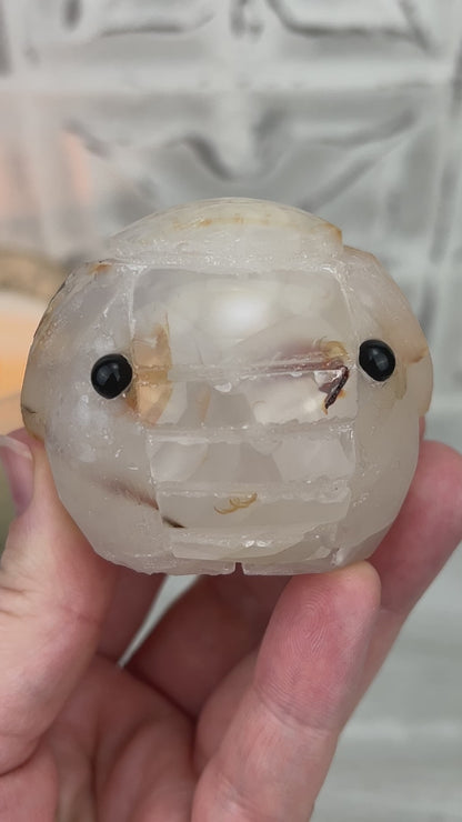 White Agate with Inclusions Elephant Carving Specimen