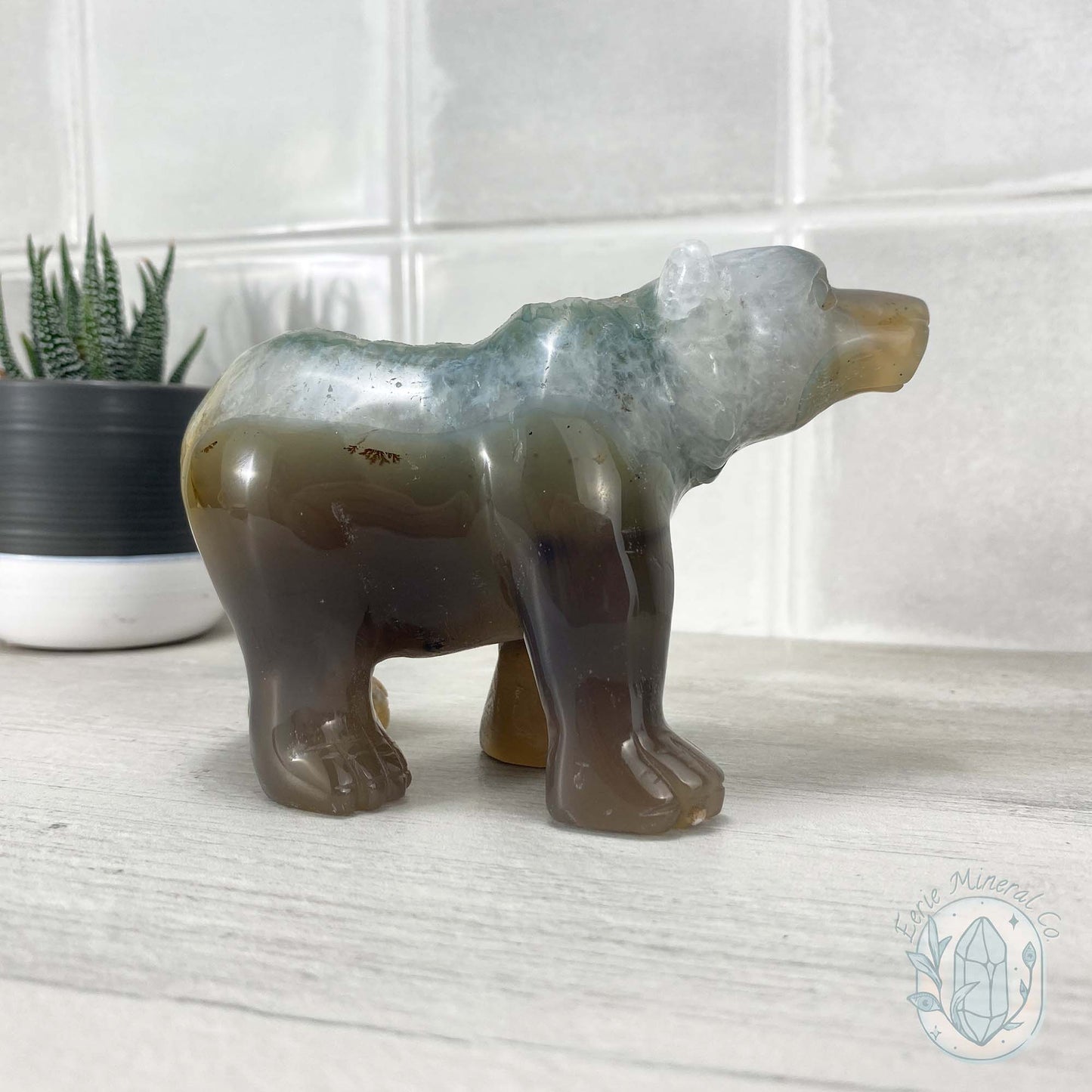 Polished Druzy Geode Agate Bear Carving