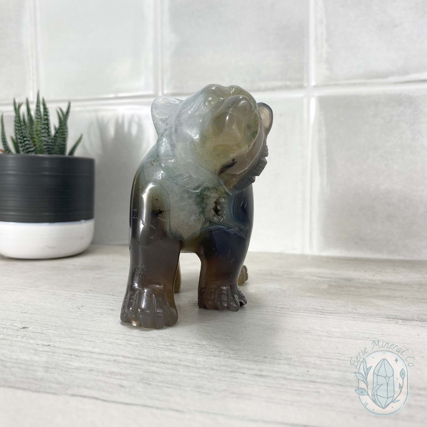 Polished Druzy Geode Agate Bear Carving