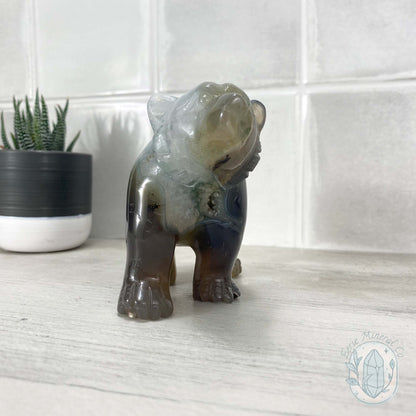 Polished Druzy Geode Agate Bear Carving