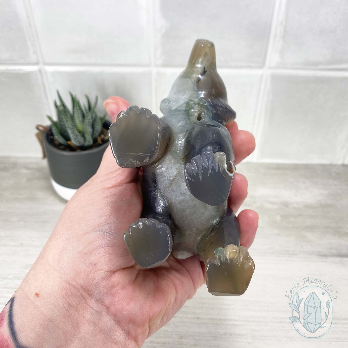 Polished Druzy Geode Agate Bear Carving