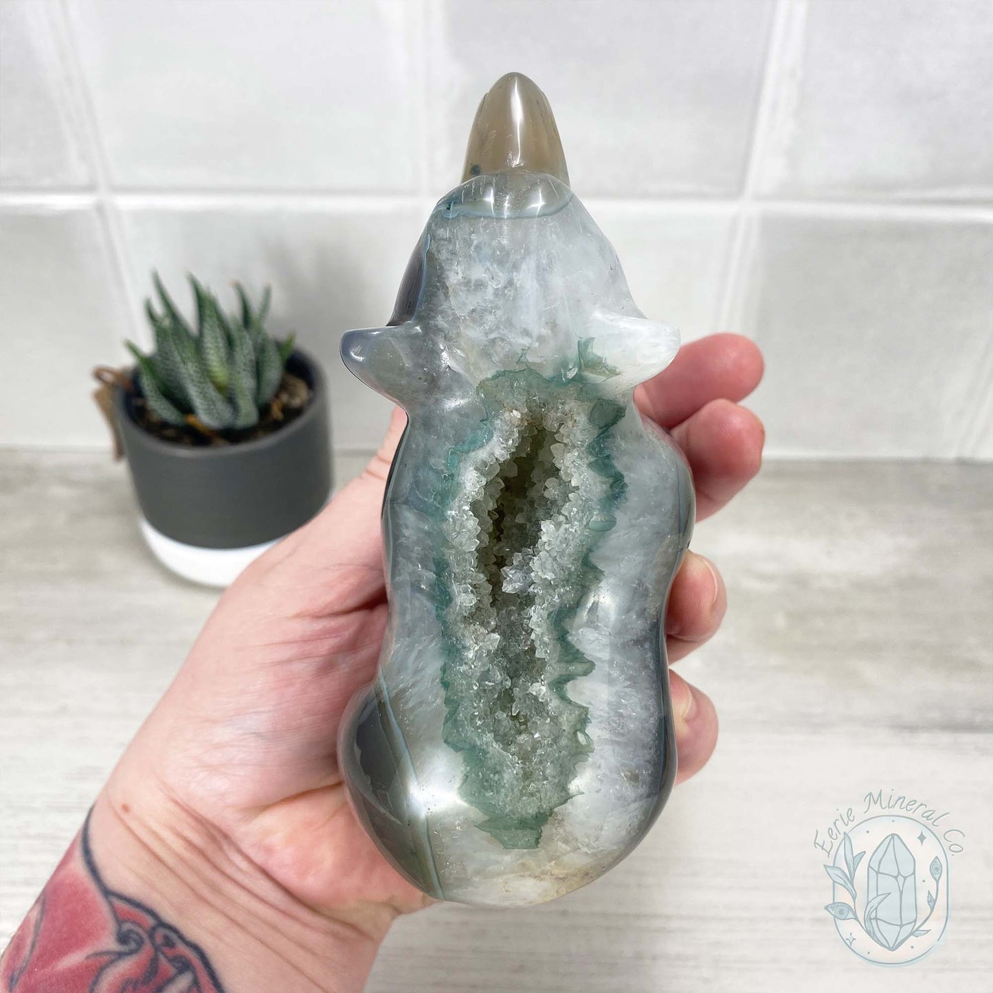 Polished Druzy Geode Agate Bear Carving