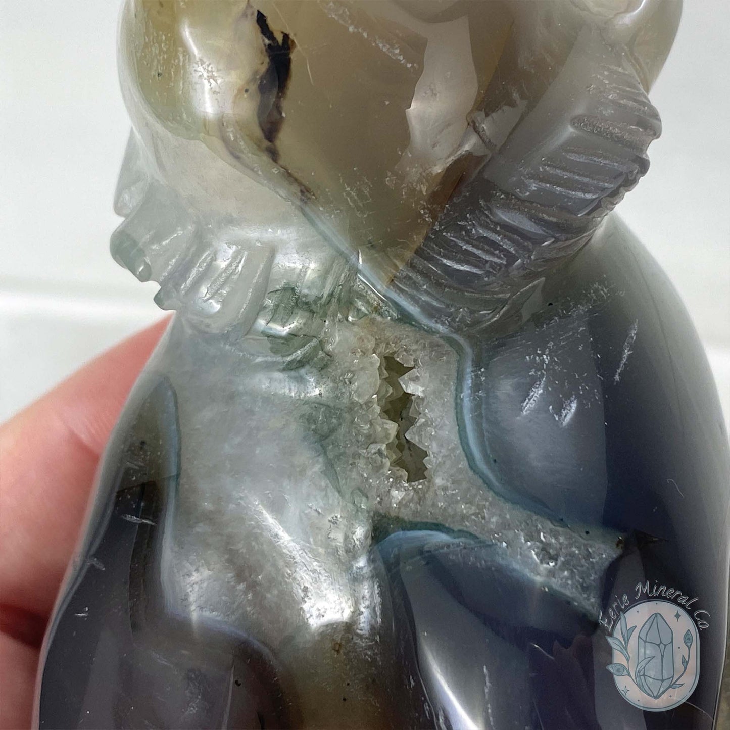 Polished Druzy Geode Agate Bear Carving