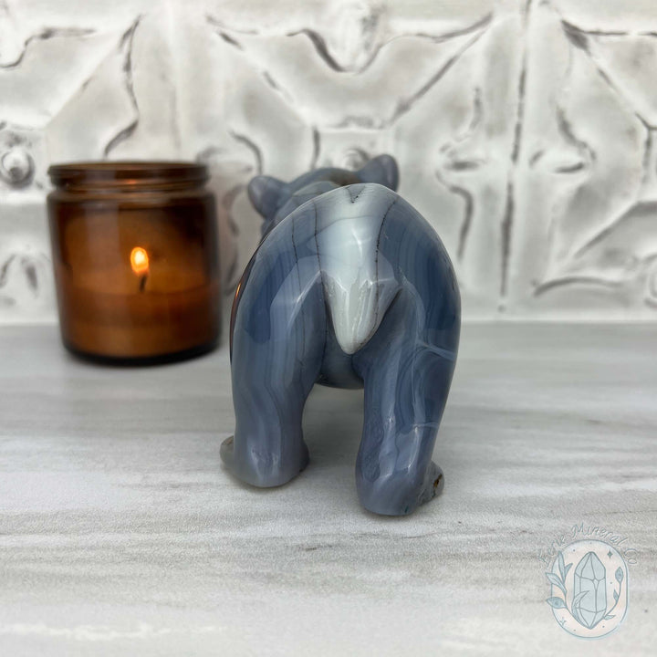 Druzy Gray Agate Geode Bear Carving