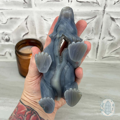 Druzy Gray Agate Geode Bear Carving