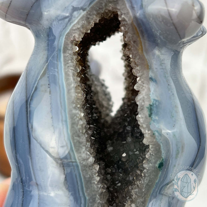 Druzy Gray Agate Geode Bear Carving