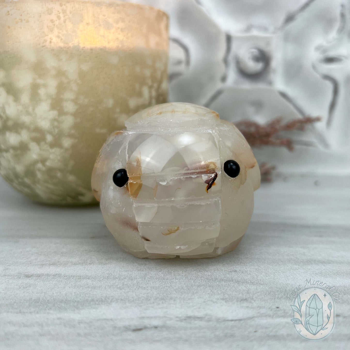 White Agate with Inclusions Elephant Carving Specimen