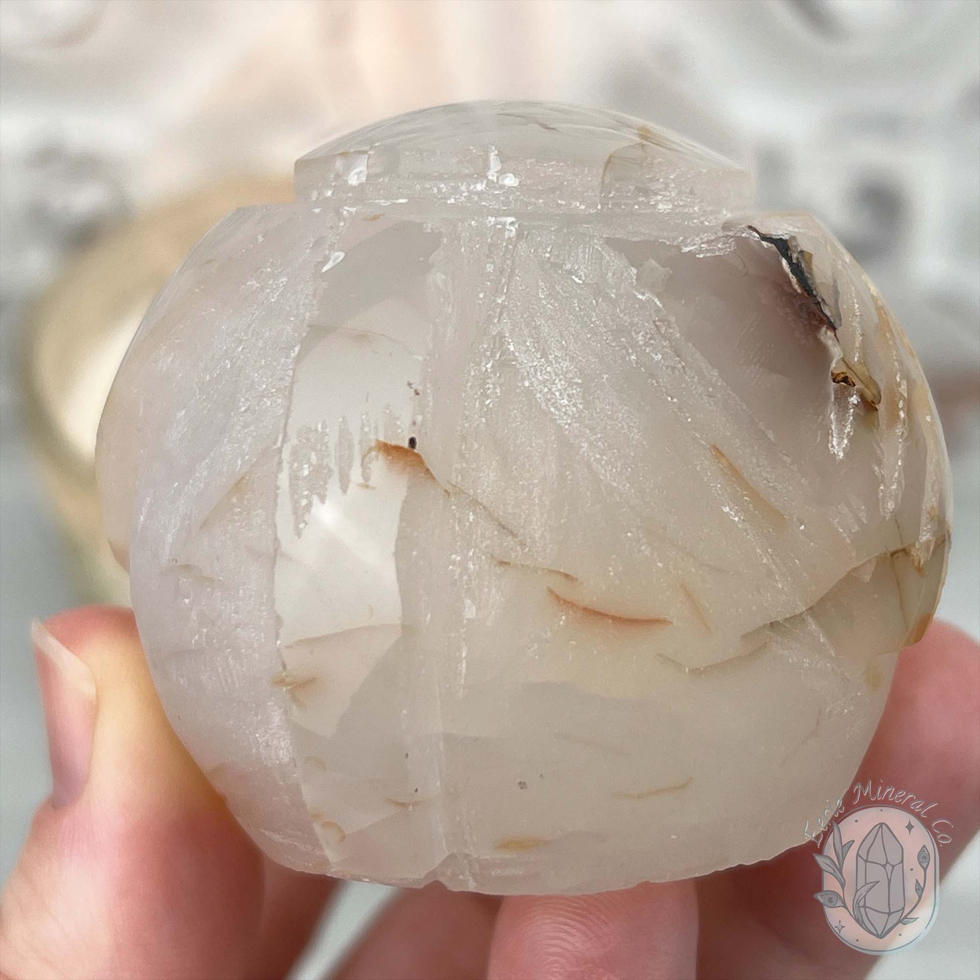 White Agate with Inclusions Elephant Carving Specimen