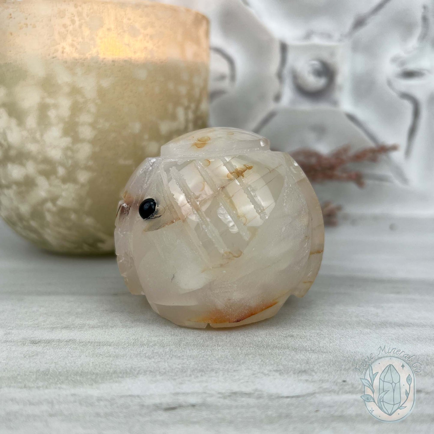 White Agate with Inclusions Elephant Carving Specimen