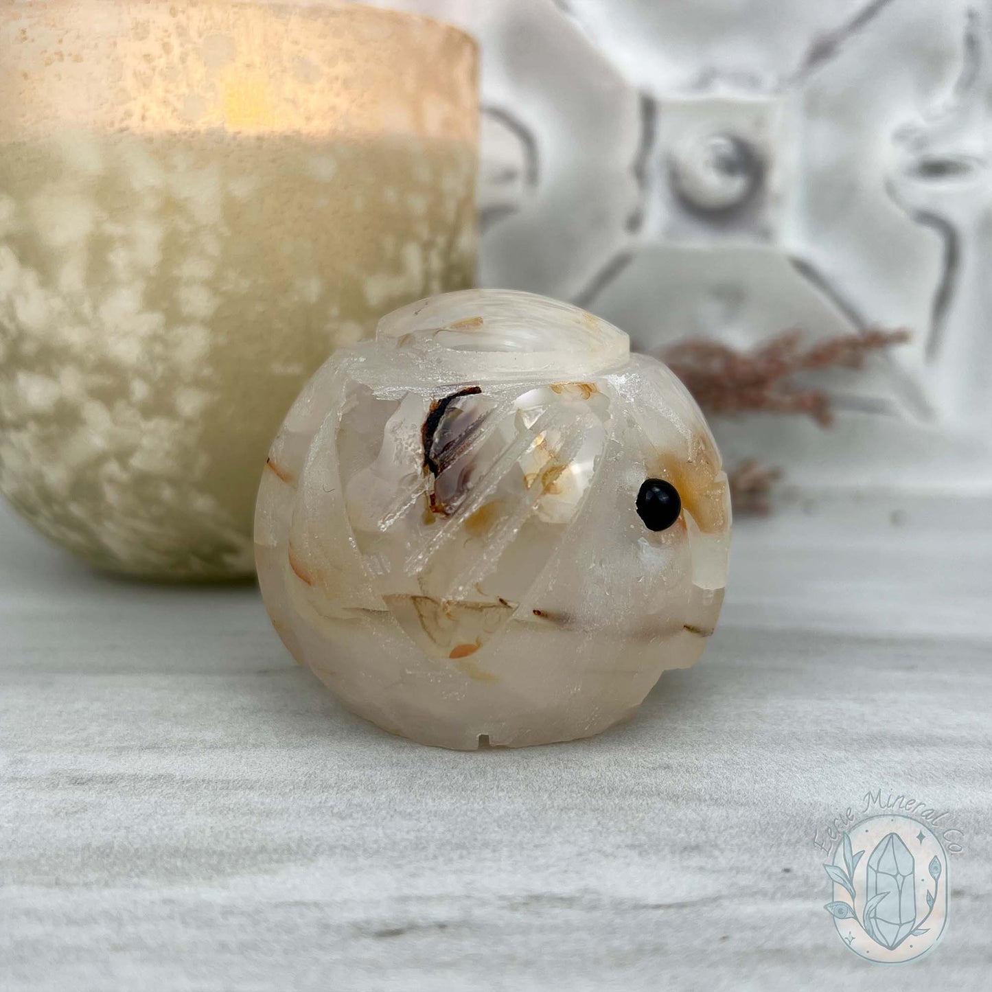 White Agate with Inclusions Elephant Carving Specimen