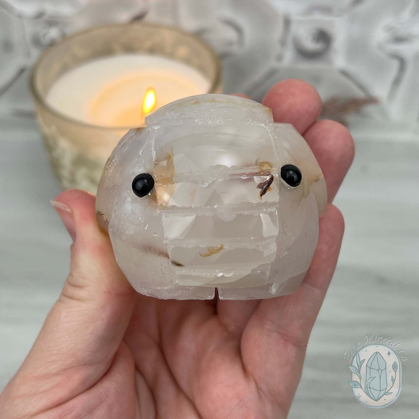 White Agate with Inclusions Elephant Carving Specimen