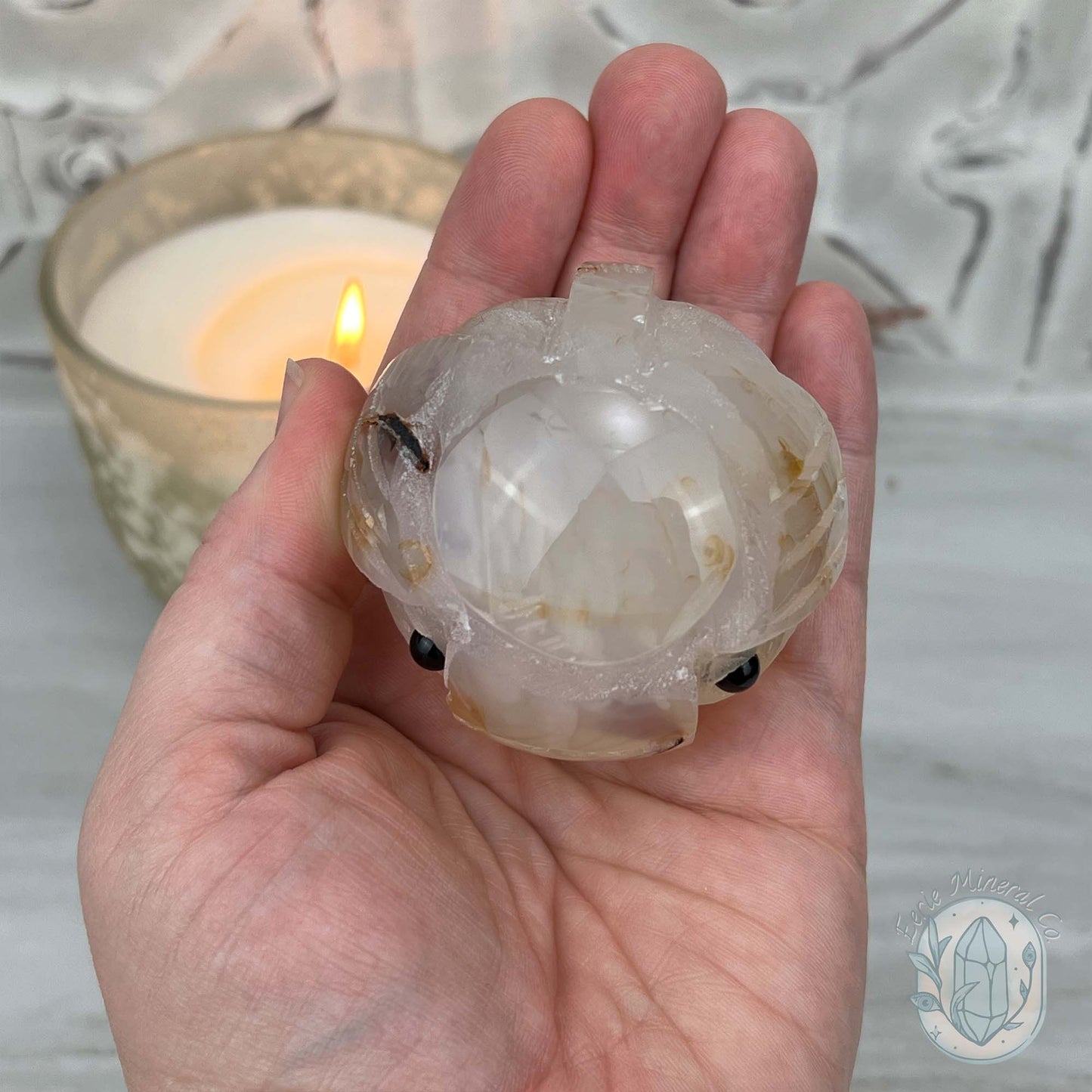 White Agate with Inclusions Elephant Carving Specimen