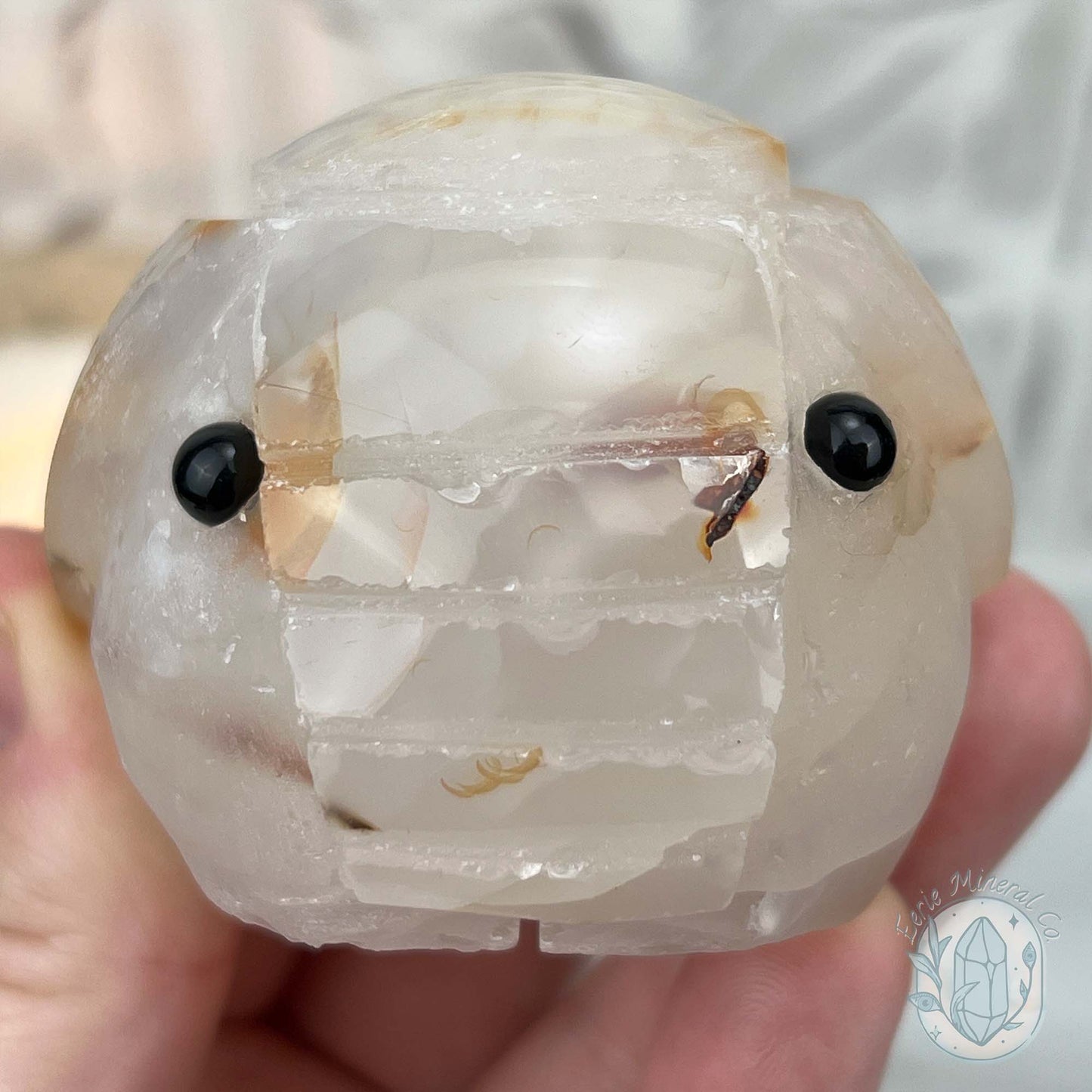 White Agate with Inclusions Elephant Carving Specimen