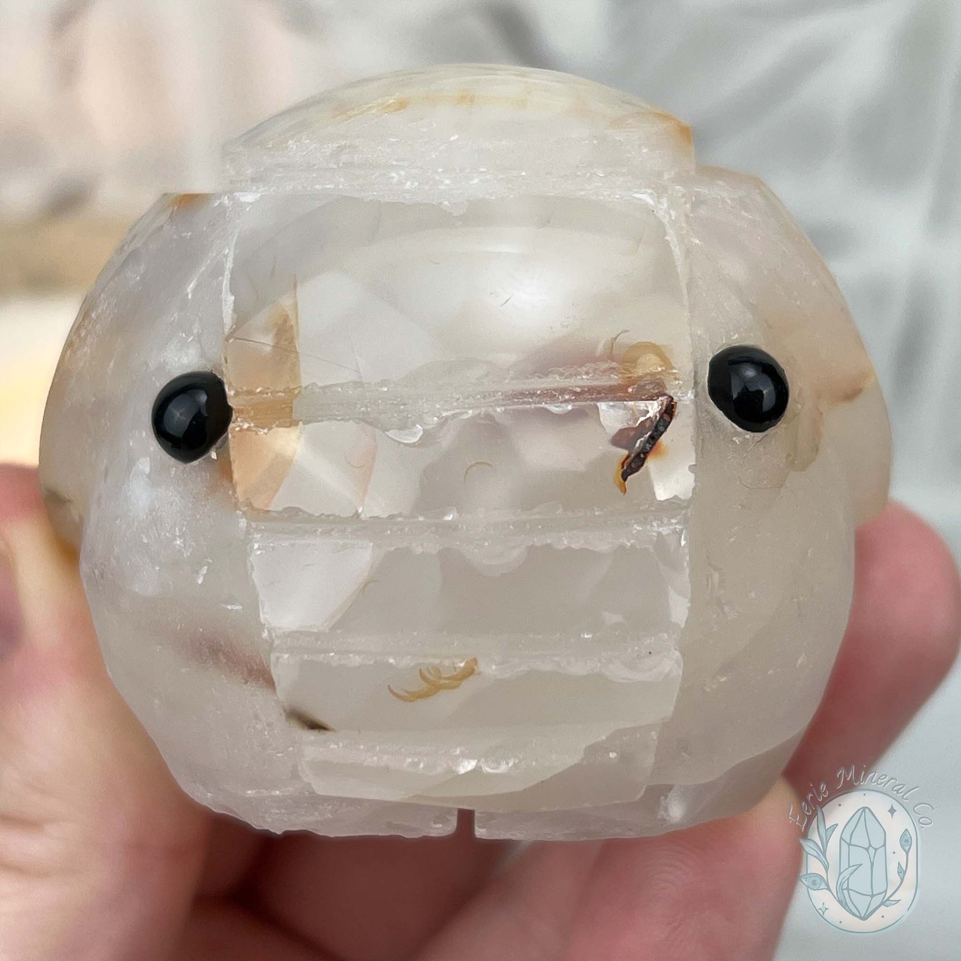 White Agate with Inclusions Elephant Carving Specimen