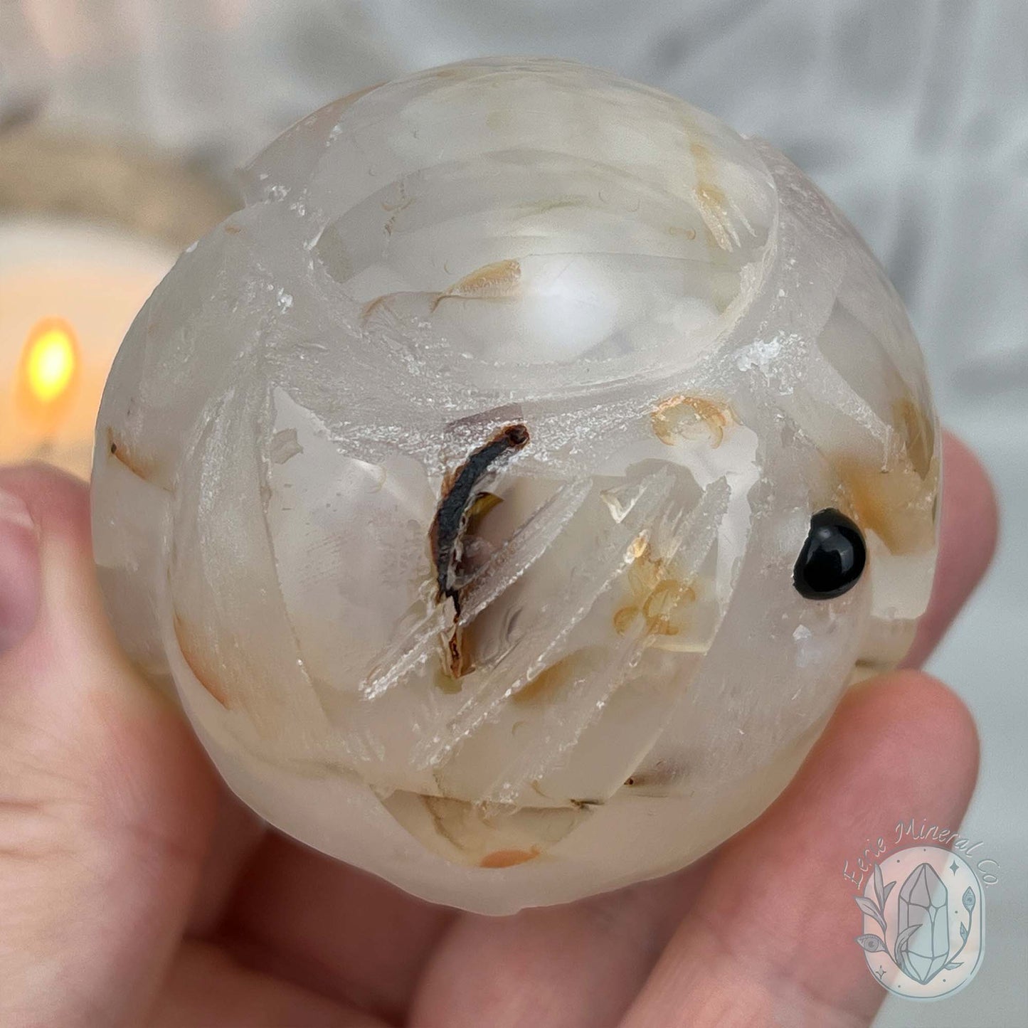 White Agate with Inclusions Elephant Carving Specimen