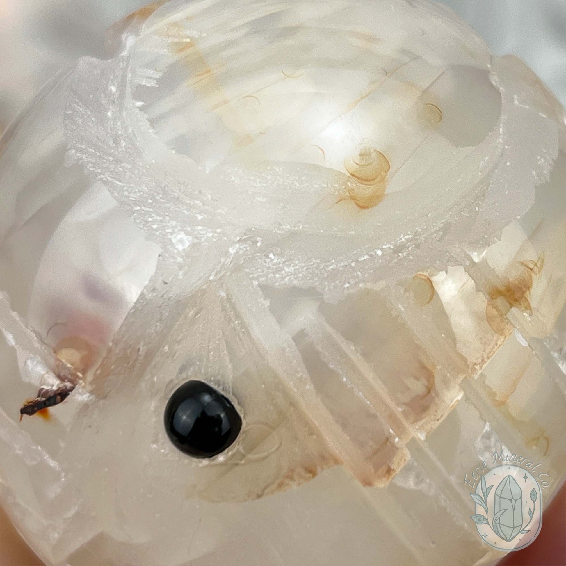 White Agate with Inclusions Elephant Carving Specimen