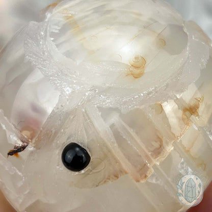 White Agate with Inclusions Elephant Carving Specimen