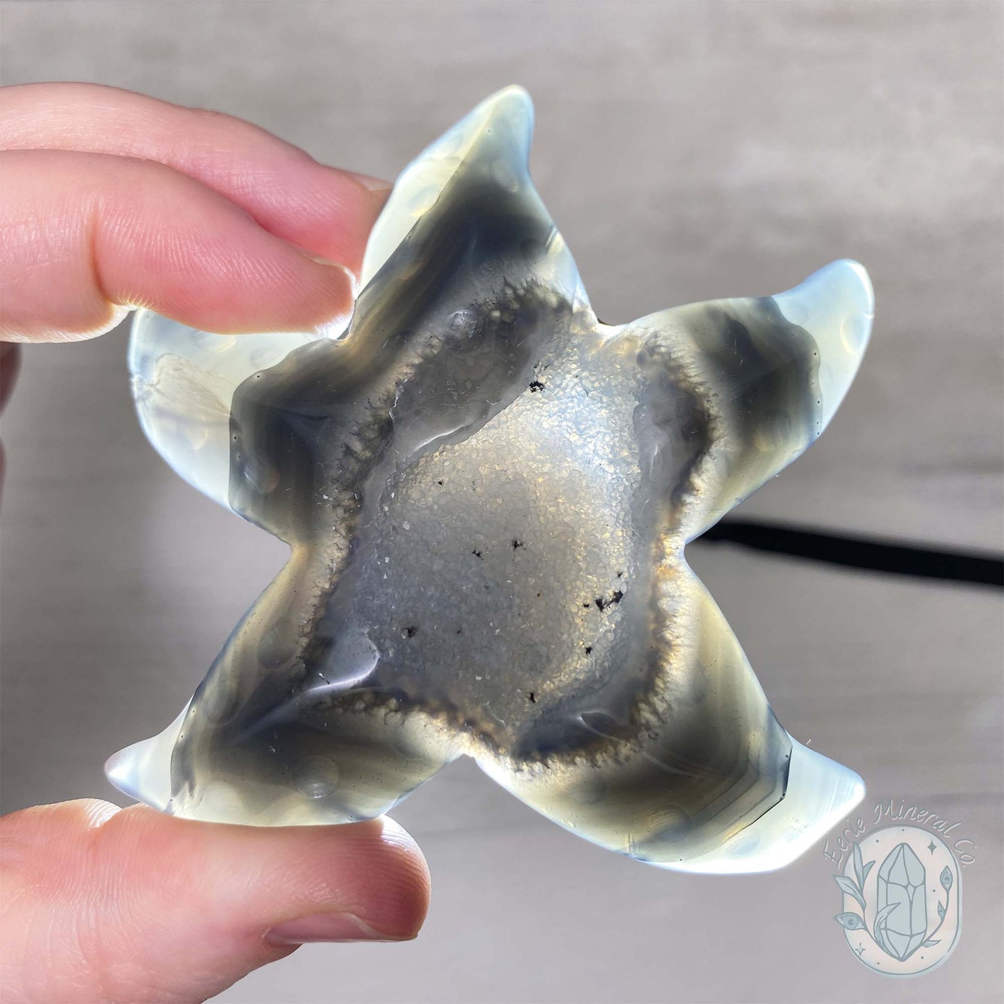 Polished Smoky Blue Druzy Agate Sea Star Carving