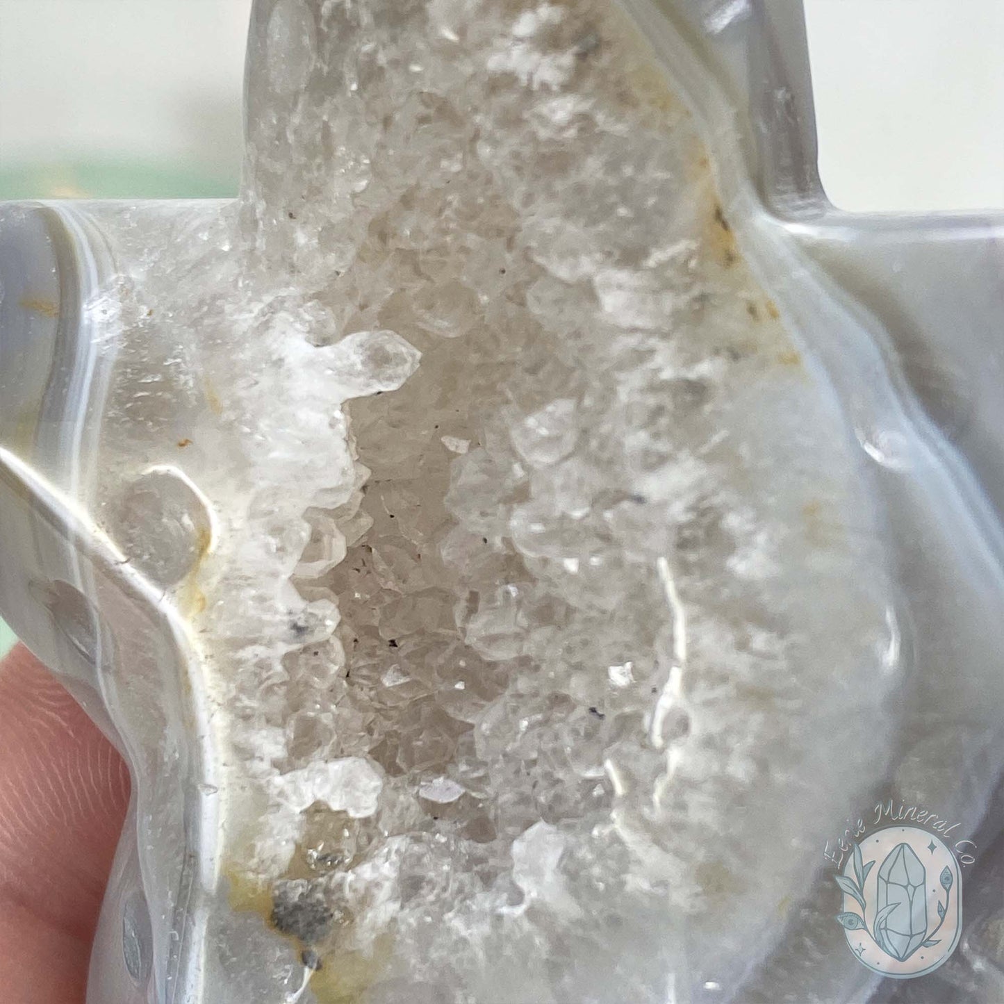 Polished Grey & White Banded Druzy Agate Sea Star Carving