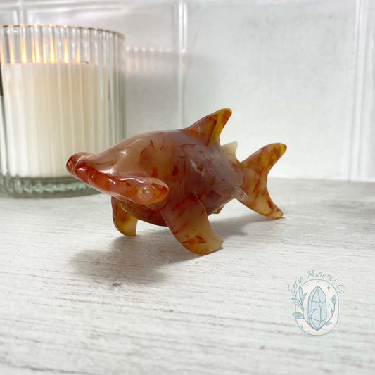 Cloudy Agate with Amber Colored Banding Hammerhead Shark Carving