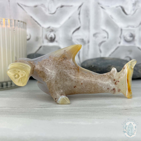 Beach Colored Banded Agate Hammerhead Shark Carving