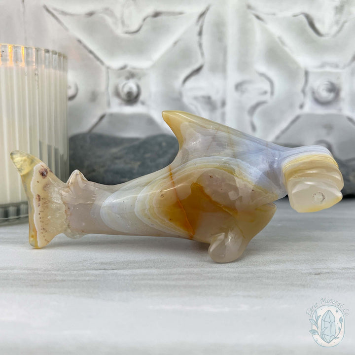 Beach Colored Banded Agate Hammerhead Shark Carving