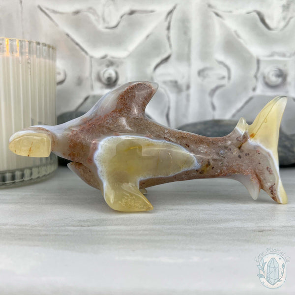 Beach Colored Banded Agate Hammerhead Shark Carving