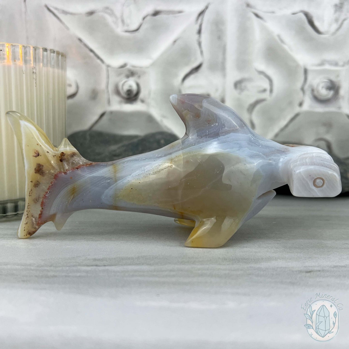 Beach Colored Banded Agate Hammerhead Shark Carving