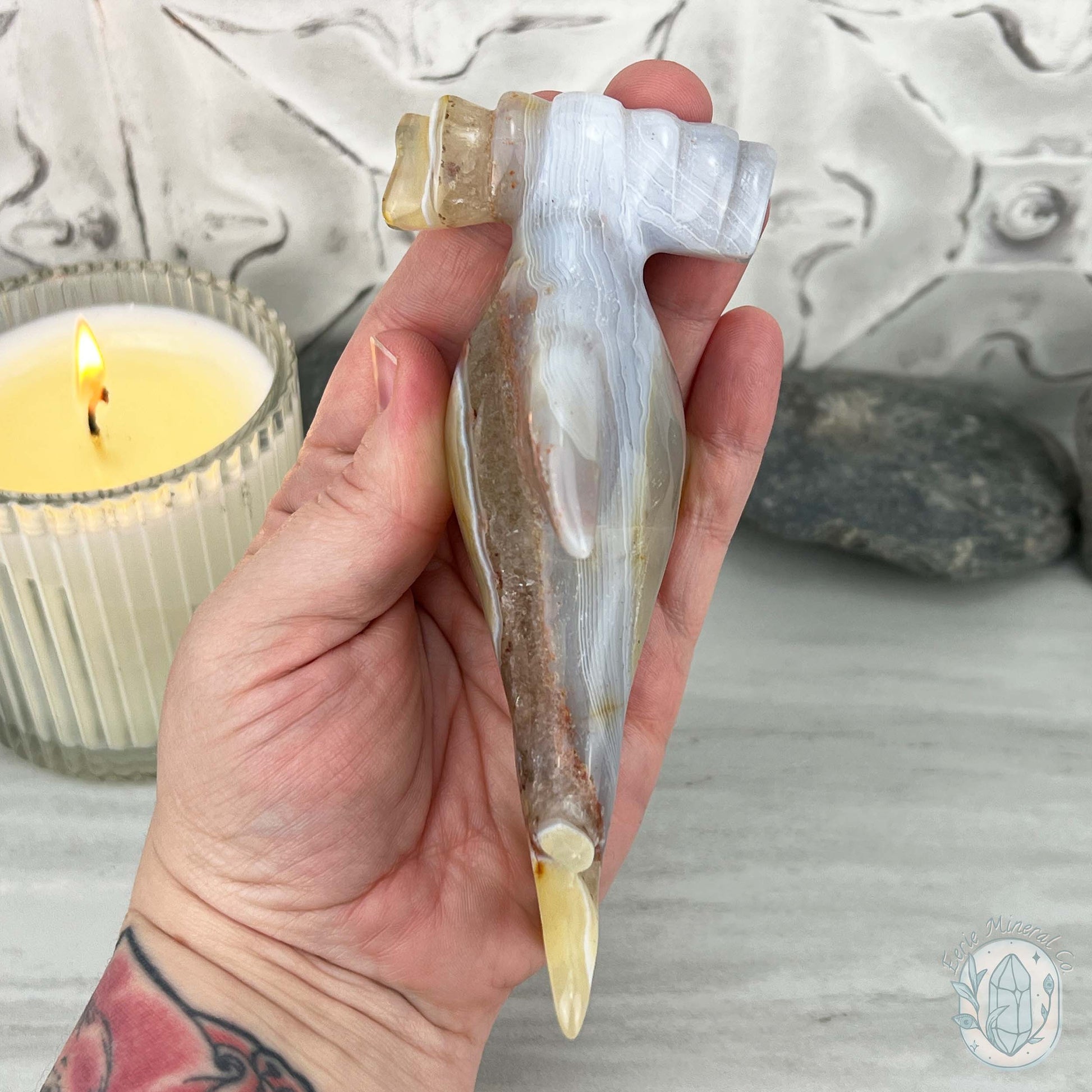 Beach Colored Banded Agate Hammerhead Shark Carving