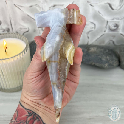 Beach Colored Banded Agate Hammerhead Shark Carving