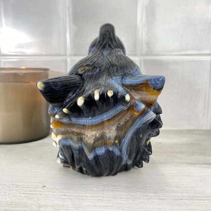 Exceptional Agate with Quartz Wolf Head Carving
