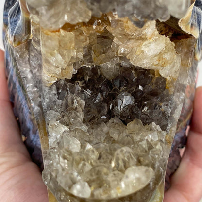 Exceptional Agate with Quartz Wolf Head Carving