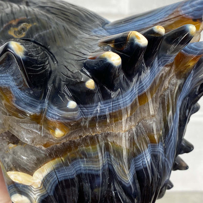 Exceptional Agate with Quartz Wolf Head Carving