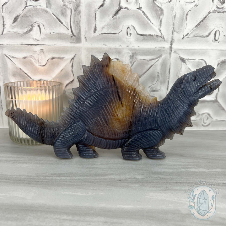 Agate with Quartz Stegosaurus Dinosaur Carving