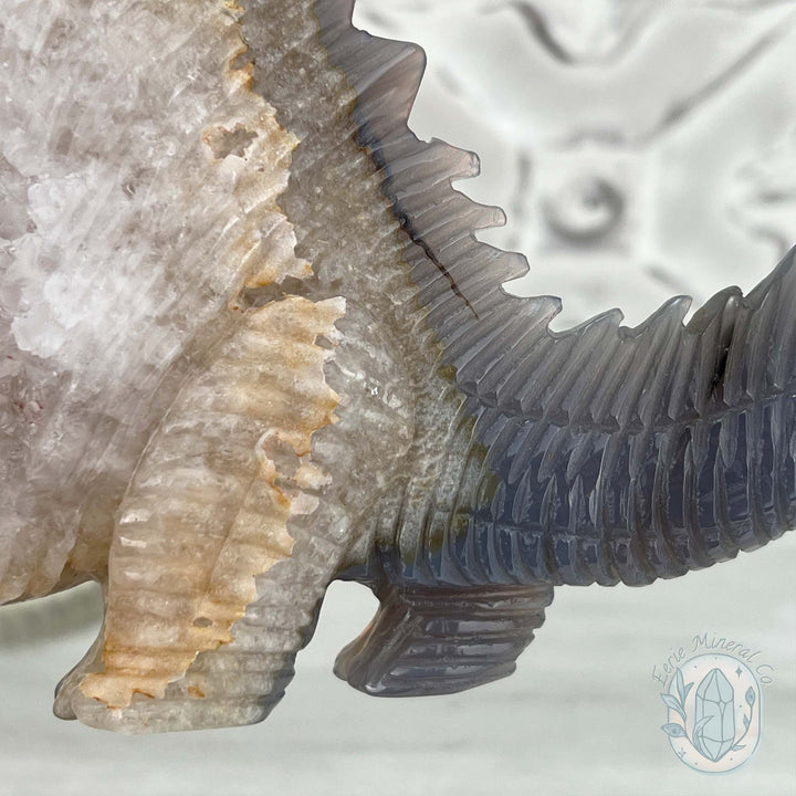 Agate with Quartz Stegosaurus Dinosaur Carving