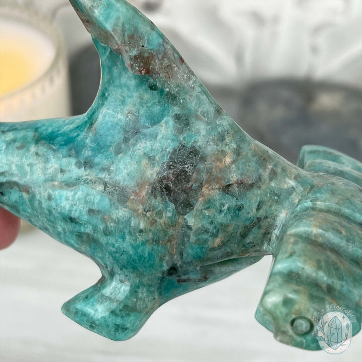 Amazonite with Smoky Quartz Hammerhead Shark Carving