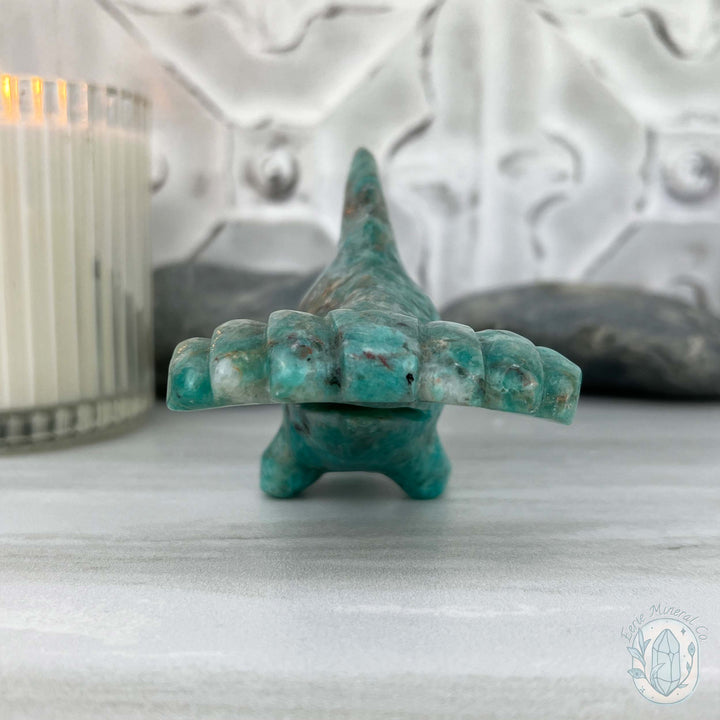 Amazonite with Smoky Quartz Hammerhead Shark Carving