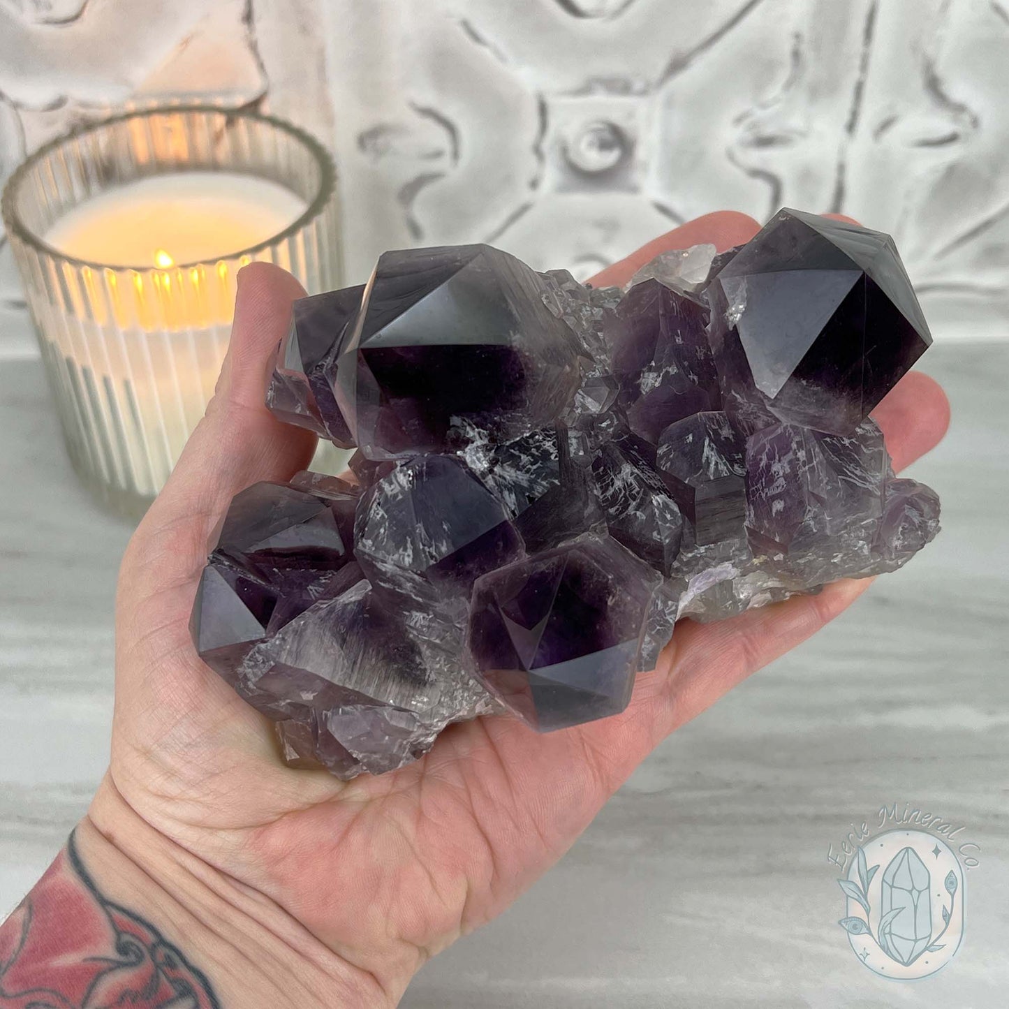 Large Polished Purple Amethyst Crystal Cluster Specimen