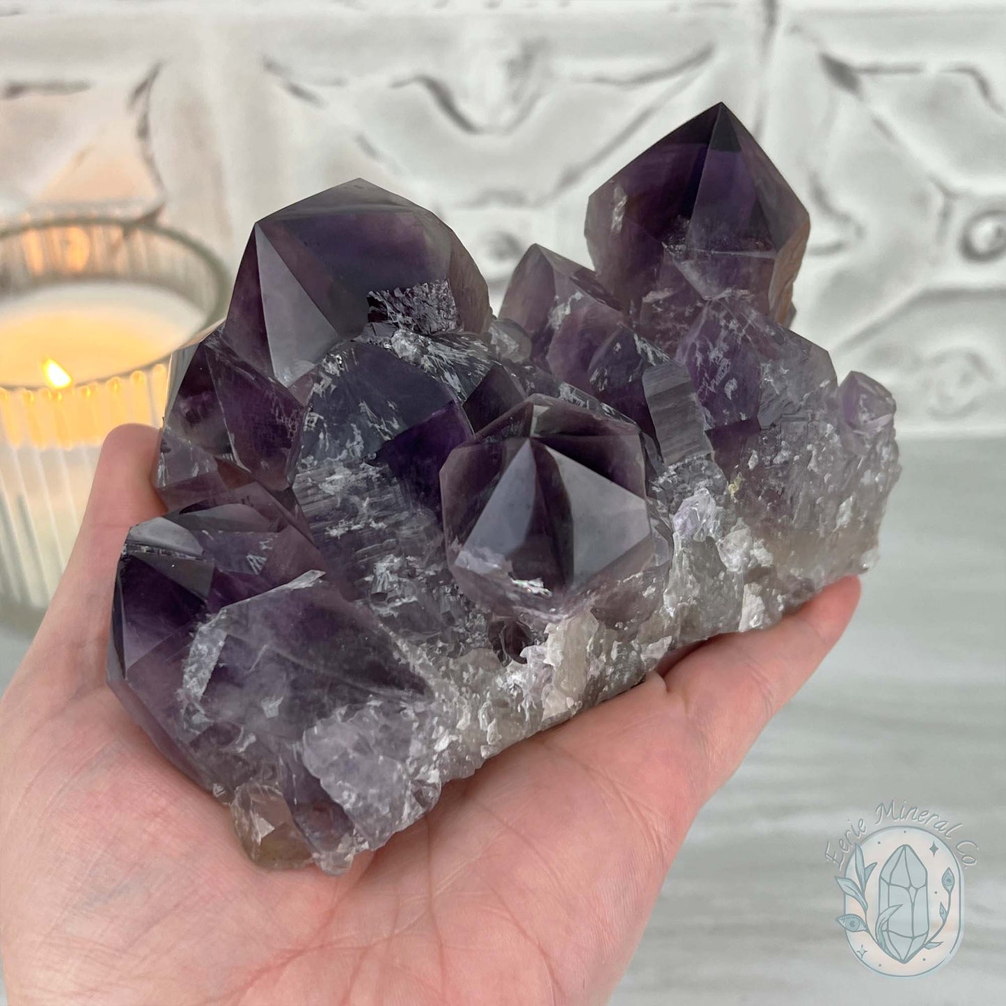 Large Polished Purple Amethyst Crystal Cluster Specimen