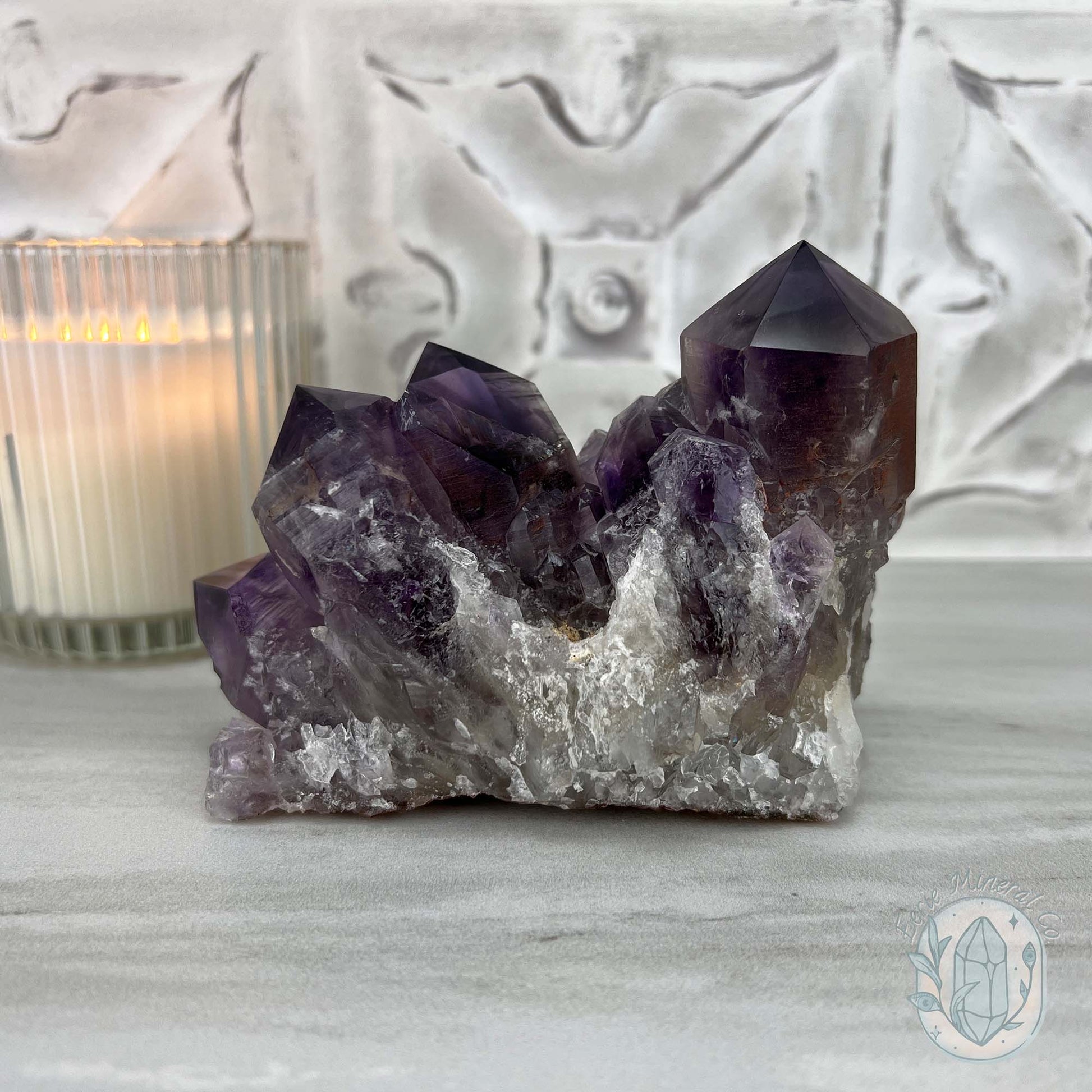 Large Polished Purple Amethyst Crystal Cluster Specimen