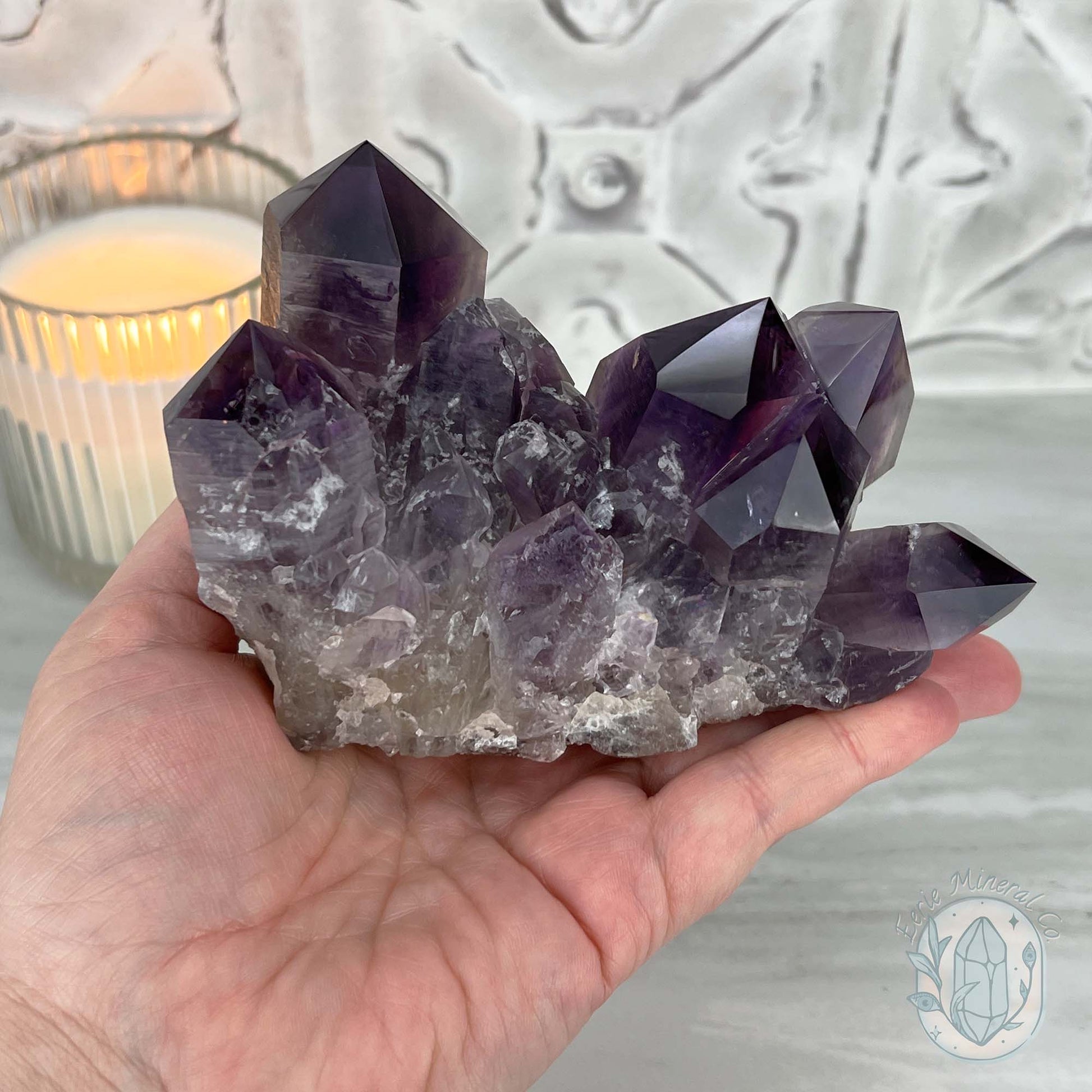 Large Polished Purple Amethyst Crystal Cluster Specimen