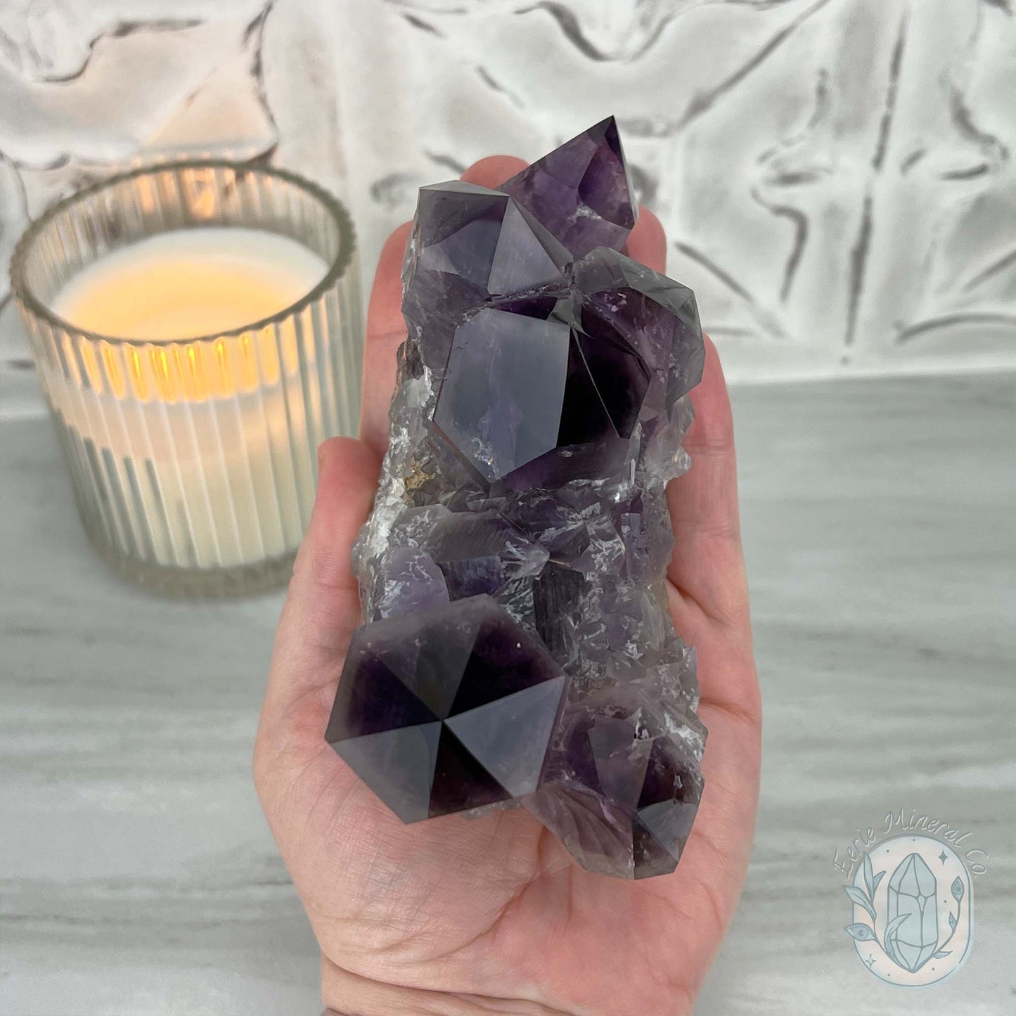 Large Polished Purple Amethyst Crystal Cluster Specimen