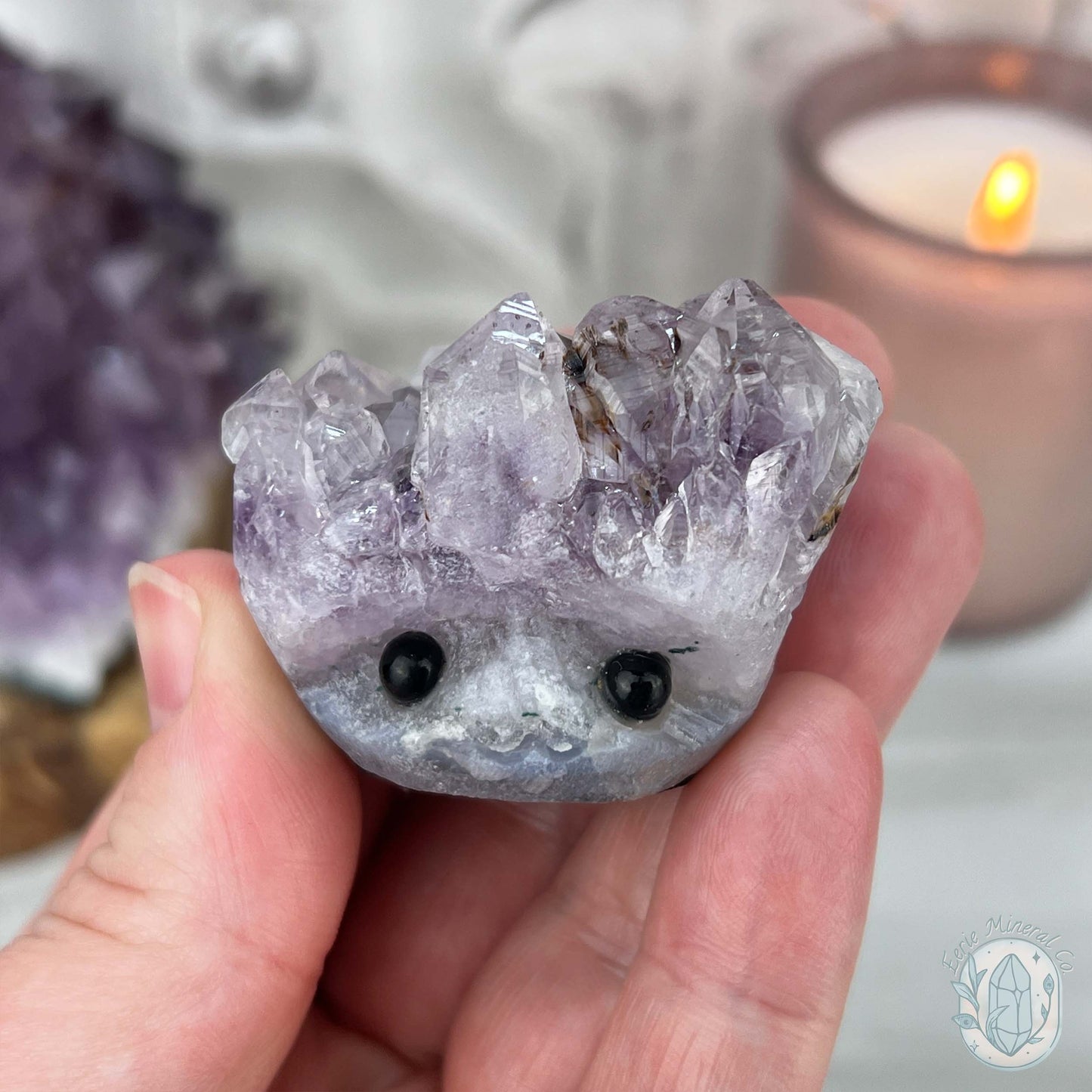 Amethyst Crystal Cluster Pet Rock with Goethite Phantoms