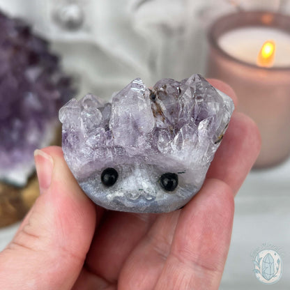 Amethyst Crystal Cluster Pet Rock with Goethite Phantoms