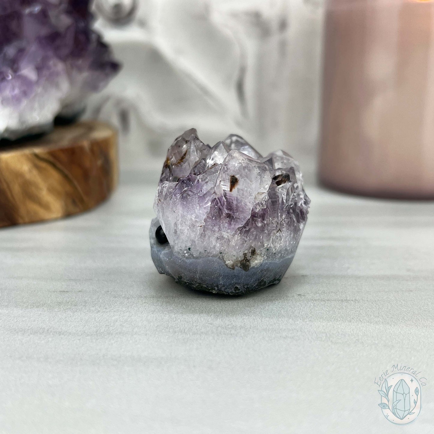 Amethyst Crystal Cluster Pet Rock with Goethite Phantoms